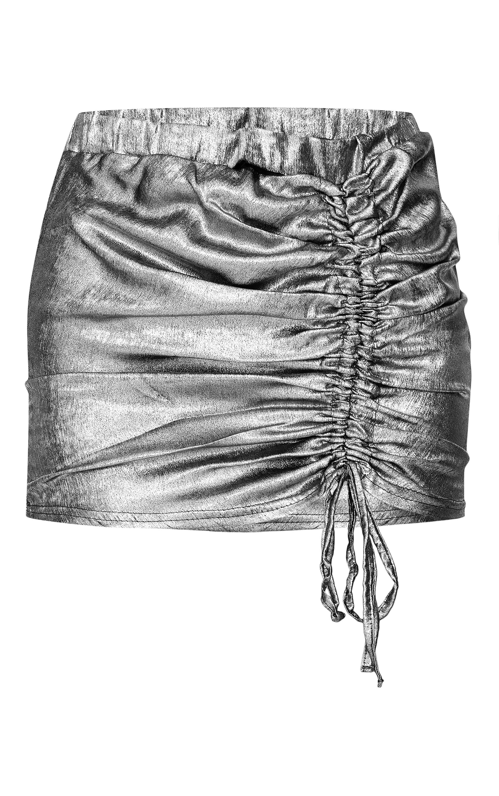 Gunmetal Metallic Ruching Detail Mini Skirt Product Image