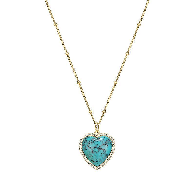 18k Gold Over Silver Turquoise & Lab-Created White Sapphire Heart Pendant Necklace, Womens Sterling Product Image