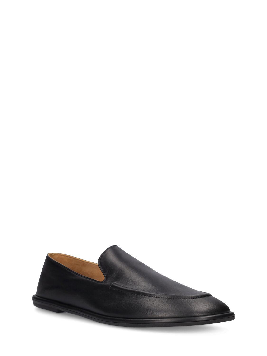 Round Toe Vegan Leather Loafers In Black Product Image