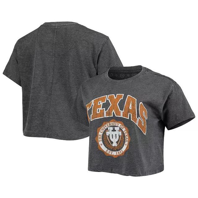 Womens Pressbox Black Texas Longhorns Edith Vintage-Like Burnout Crop T-shirt Product Image