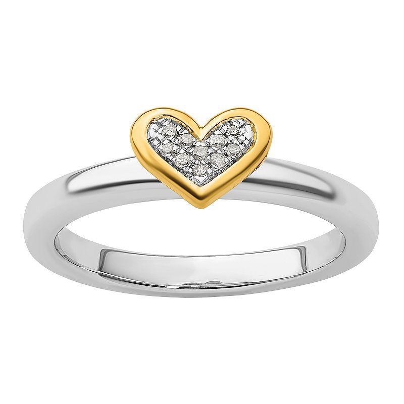 Stacks & Stones Sterling Silver Stackable Gold-plated Heart Diamond Accent Ring, Womens Gold Tone Product Image