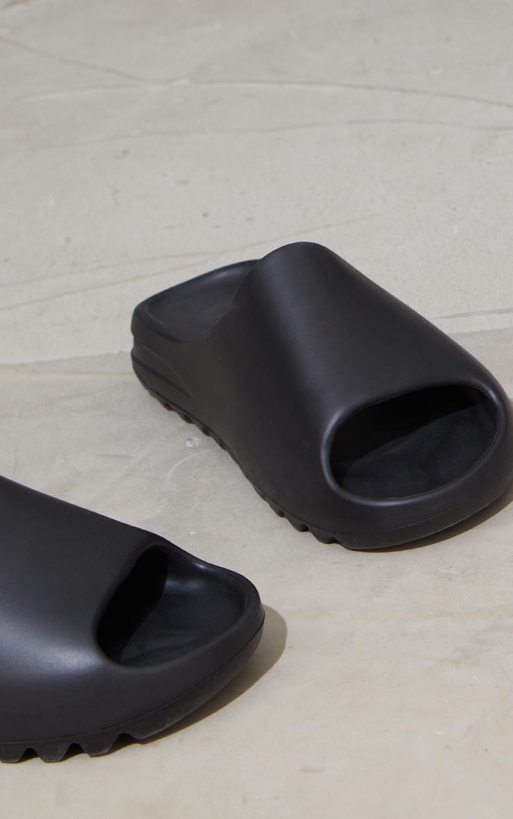 Black Rubber Ribbed Sole Slides Product Image