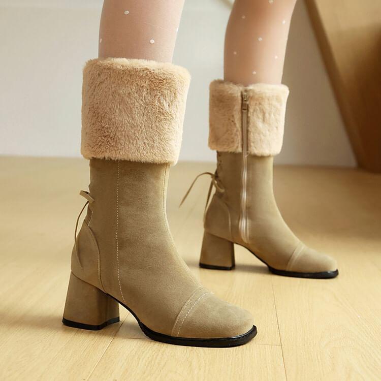 Faux Fur Block Heel Short Boots product image