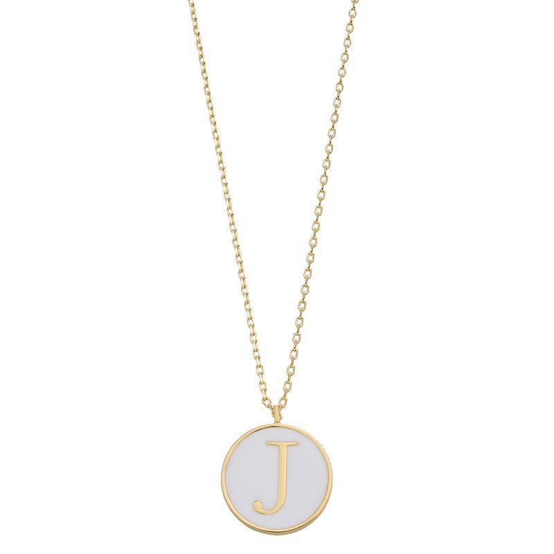 City Luxe Gold Tone Enamel Initial Disc Pendant Necklace, Womens White Product Image