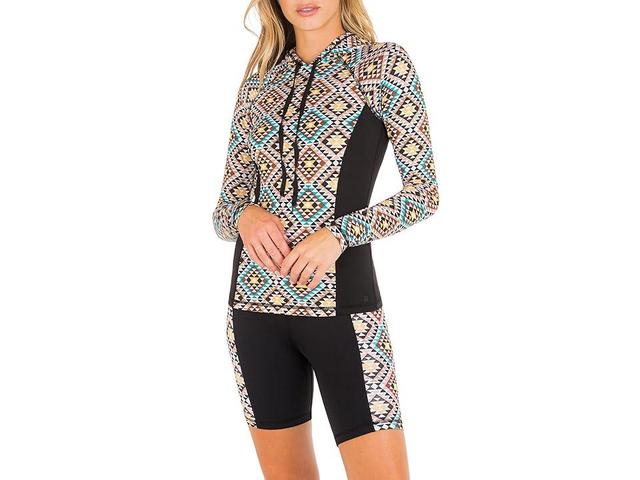 Hurley Mosaic Geo Long Sleeve Hoodie Rashguard (Mosaic Geo) Women's Swimwear Product Image