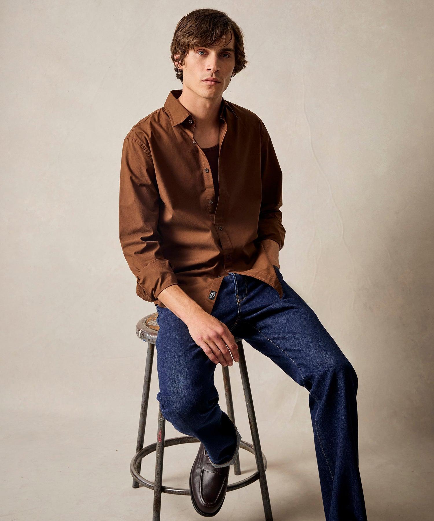 Poplin Sport Shirt in Brown Product Image