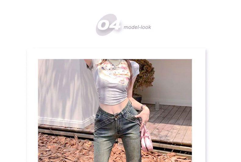 High Waist Washed Flared Jeans Product Image