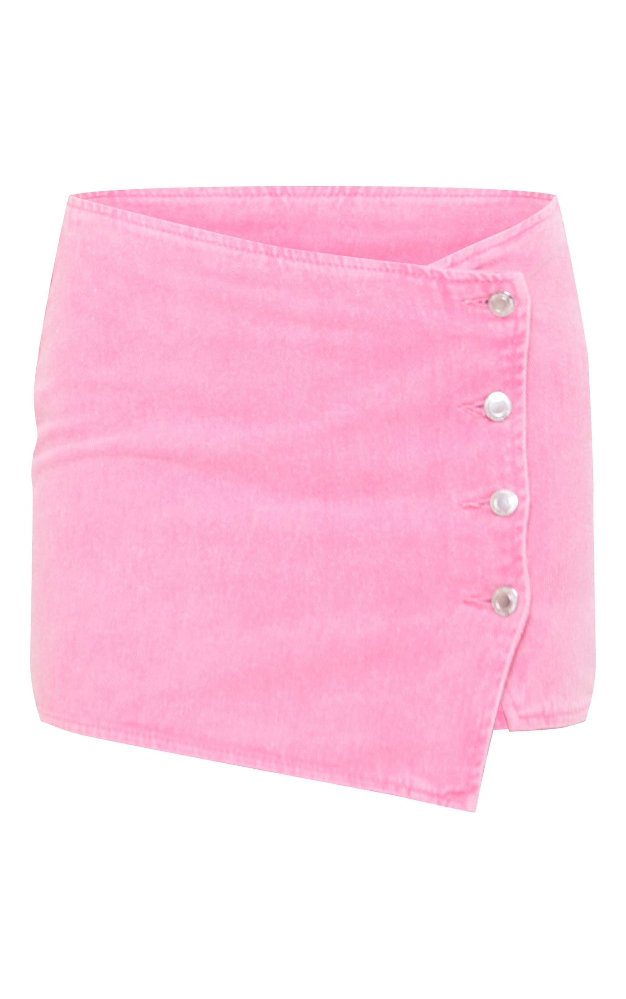 Pink Button Detail Denim Mini Skirt Product Image