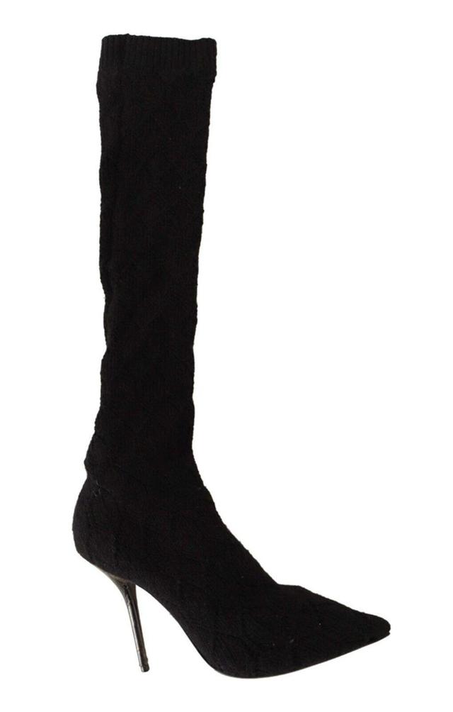 DOLCE & GABBANA Black Stretch Socks Knee High Booties Shoes Product Image