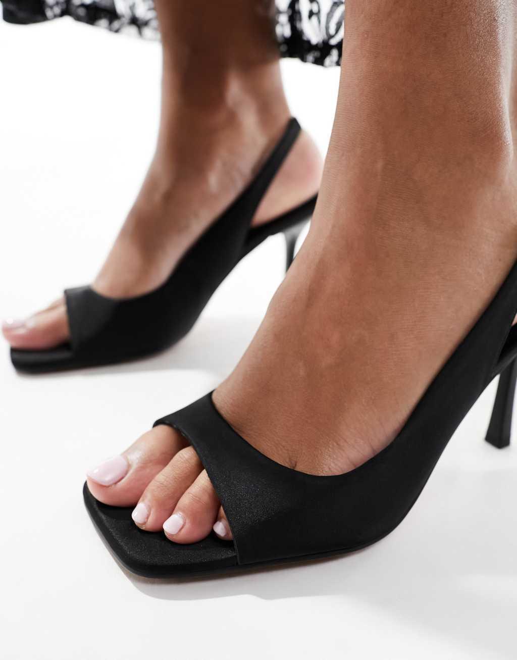 ASOS DESIGN Heaven peep toe mid heeled sandals in black Product Image