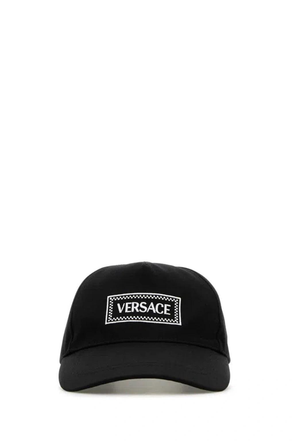 VERSACE Logo-embroidered Cotton Cap In Black Product Image