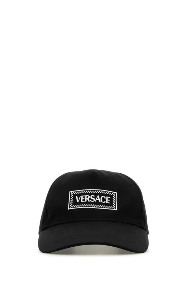 VERSACE Logo-embroidered Cotton Cap In Black Product Image