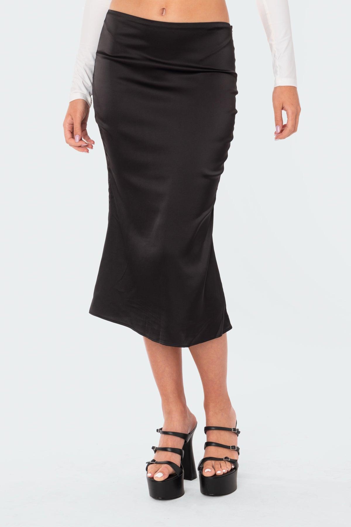 Low-Rise Satin Midi Skirt Product Image