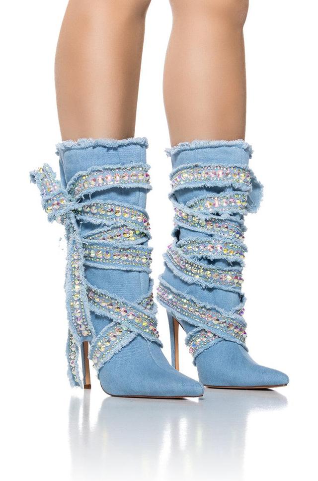 AZALEA WANG FINLAY DENIM BOOTIE WITH RHINESTONE WRAP Product Image