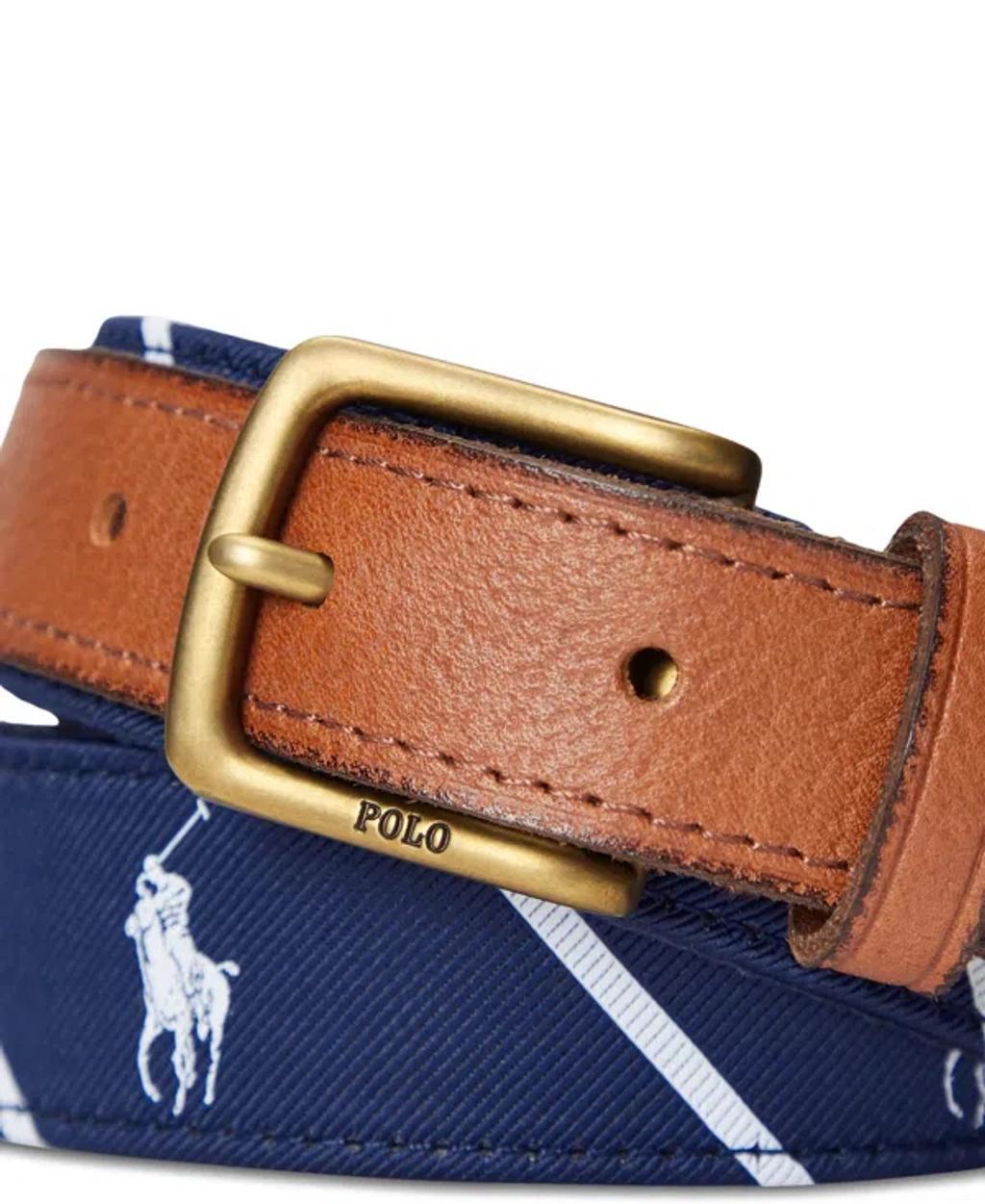 Men's Leather-trim Belt In Navy,white Pony Product Image