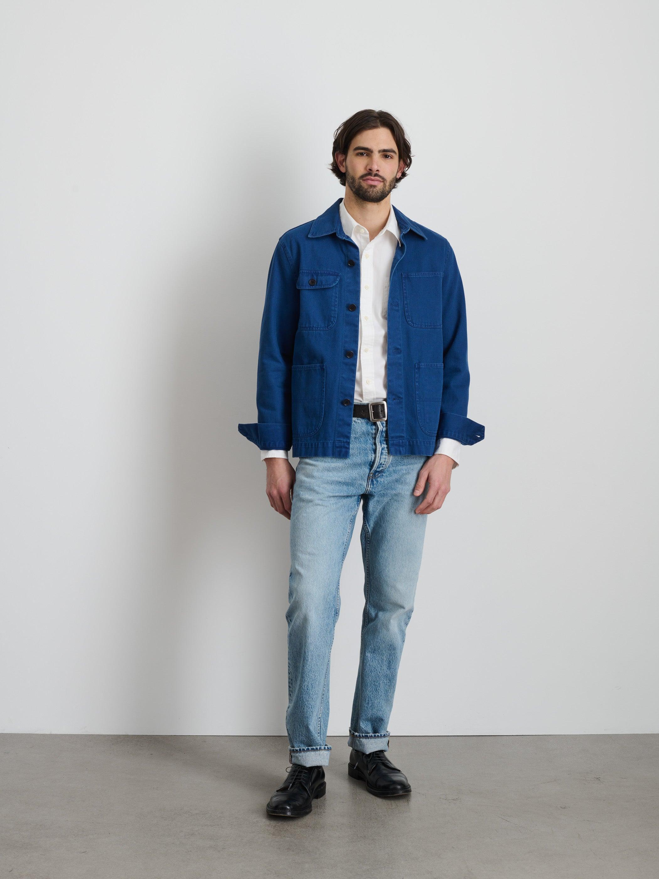 Garment Dyed Work Jacket in Recycled Denim Male Product Image