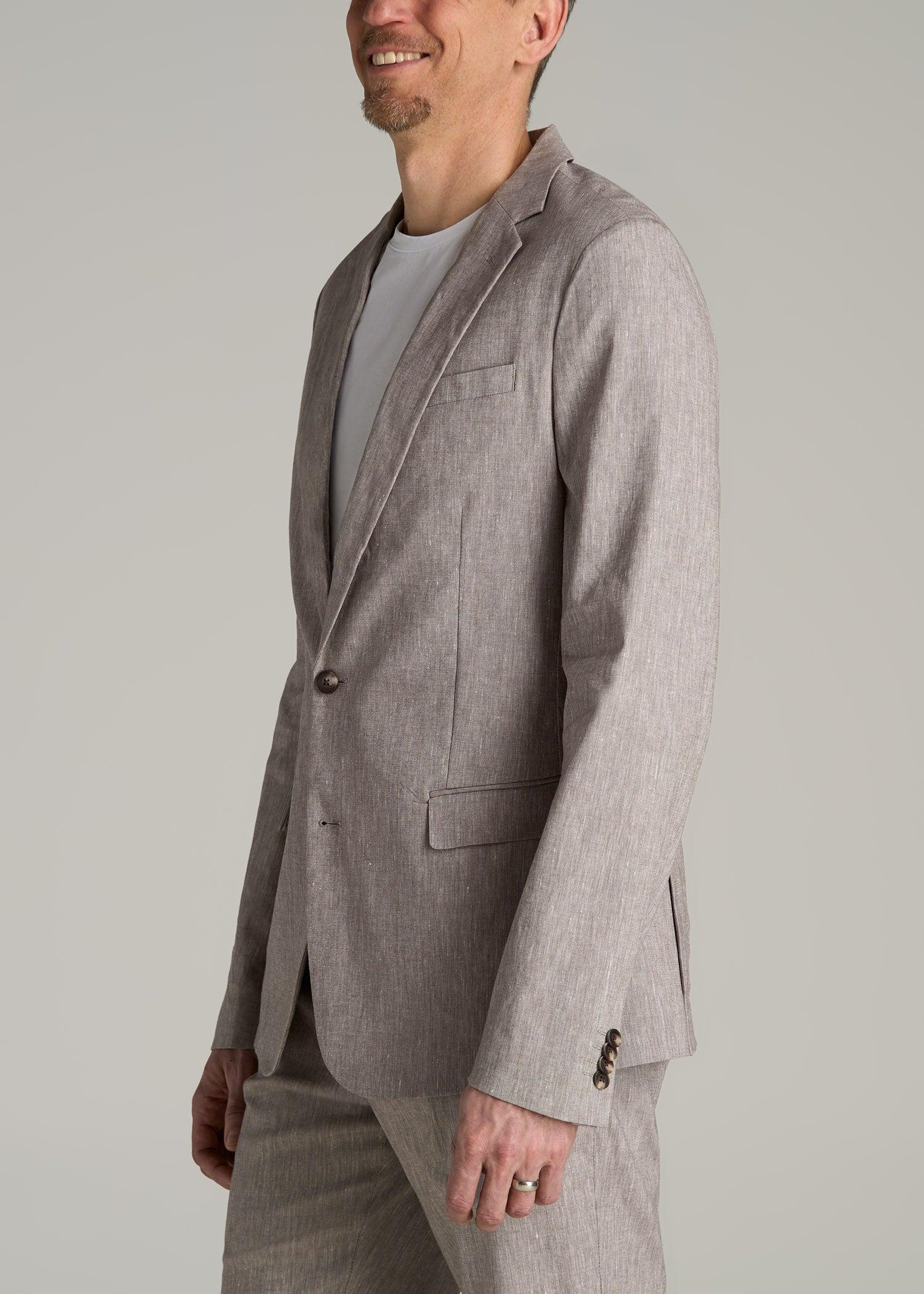 Stretch Linen Blazer for Tall Men in Brown Linen Product Image