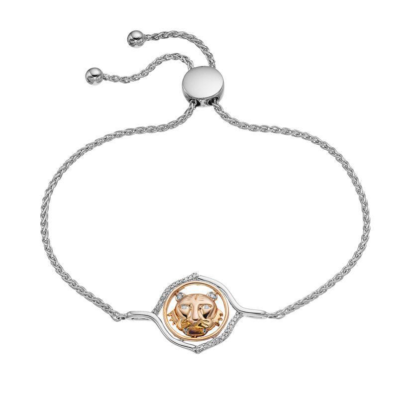 Two-Tone Sterling Silver 1/10 Carat T.W. Diamond Tiger Face Adjustable Bracelet, Womens Two Tone Product Image