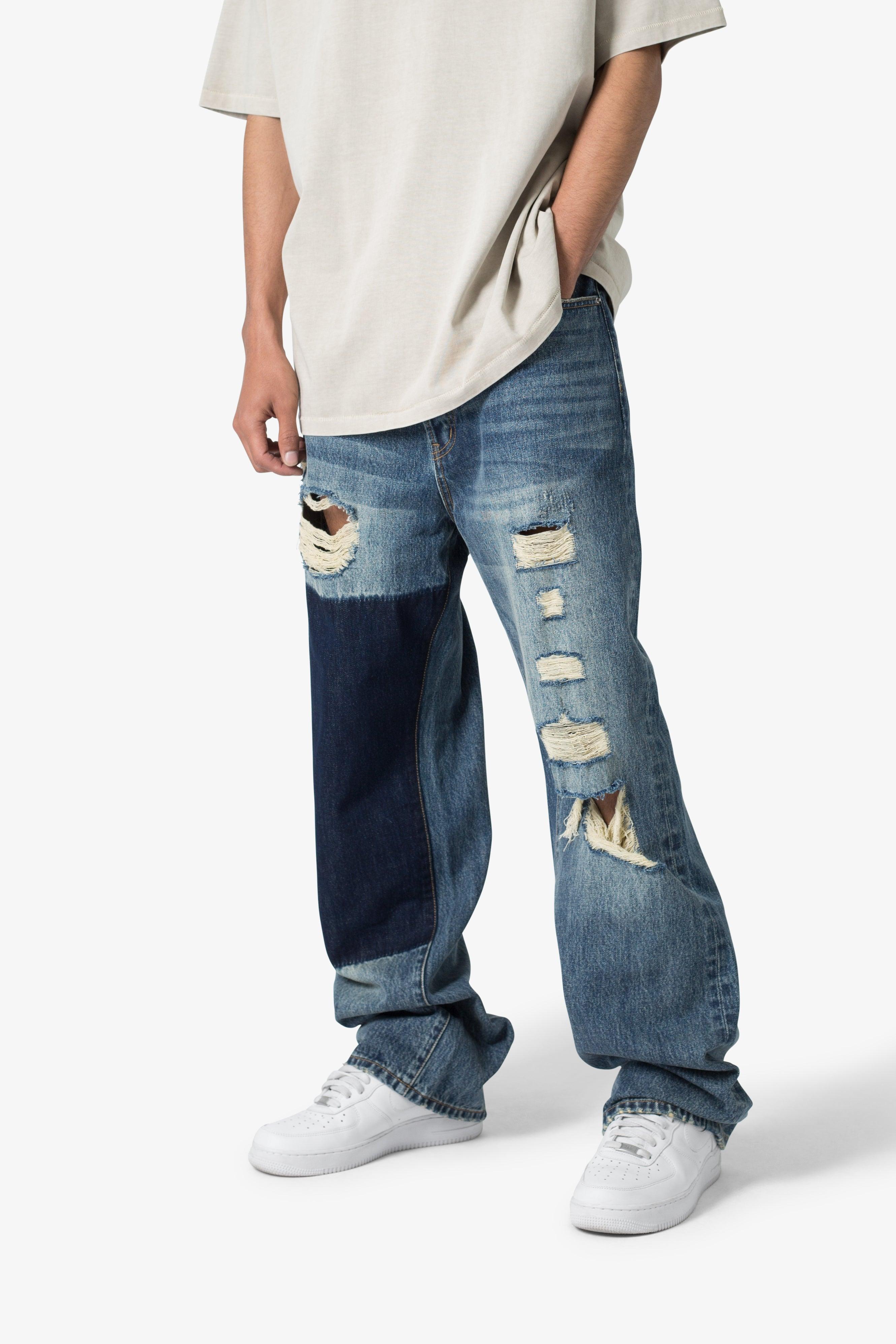 Ultra Baggy One Knee Thrashed Denim - Blue Product Image