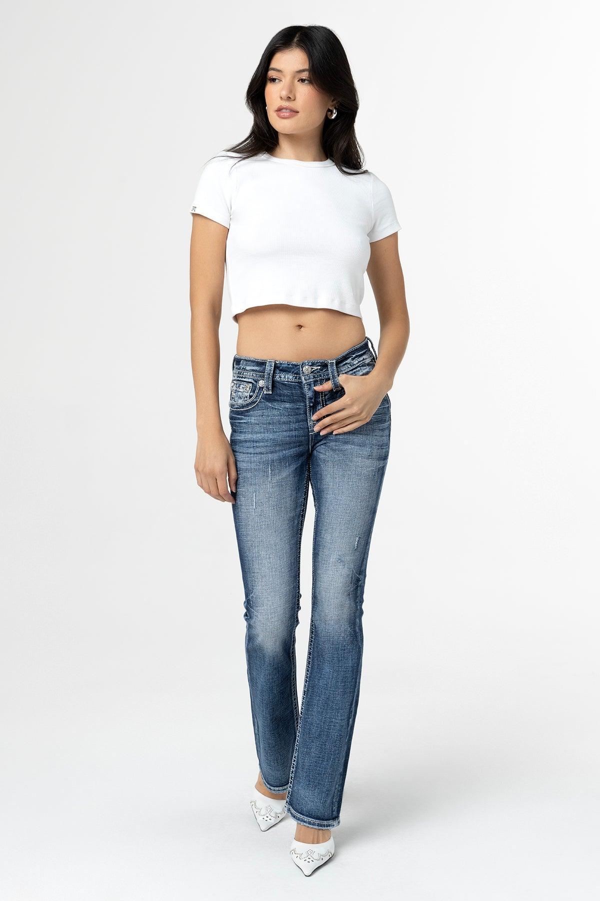 Pink and Blue Hues Bootcut Jeans Product Image