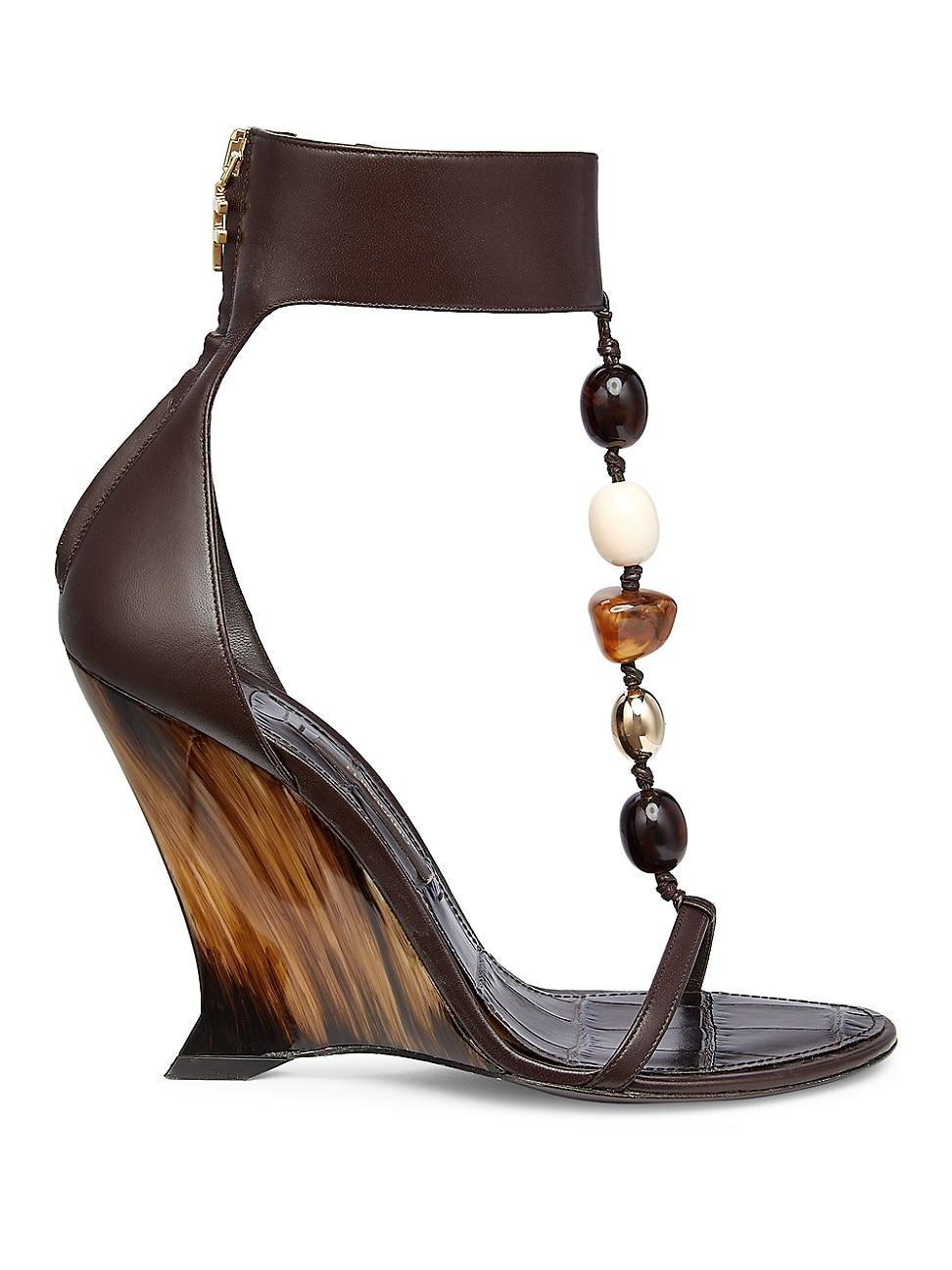 Womens Selene 105MM Bead-Accented Leather Wedge Sandals Product Image