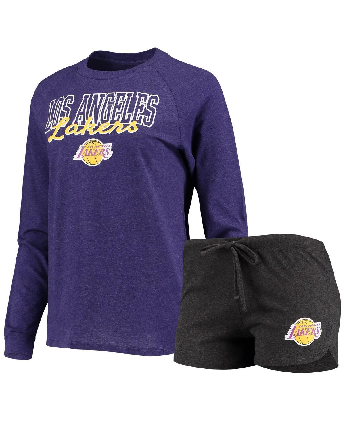 Womens Concepts Sport Heathered Black/Heathered Purple Los Angeles Lakers Raglan Long Sleeve T-Shirt & Shorts Sleep Set Product Image