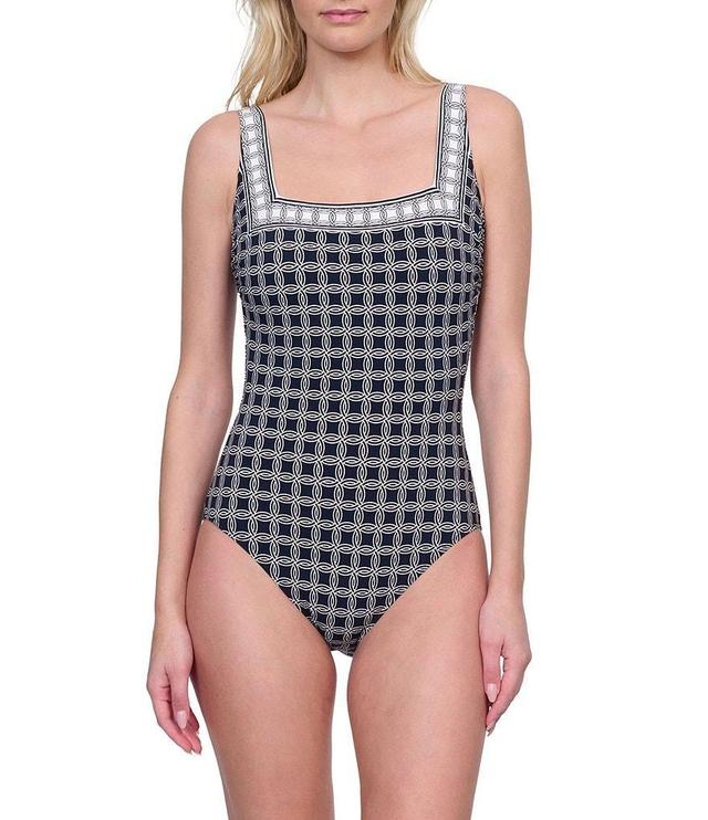 Gottex Golden Chic Geometric Print Square Neck Tummy Control Tank One Piece Swimsuit Product Image