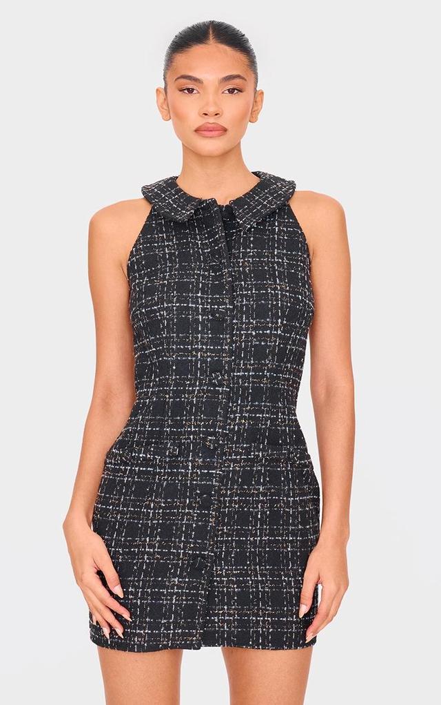 Black Boucle Button Up Mini Dress Product Image