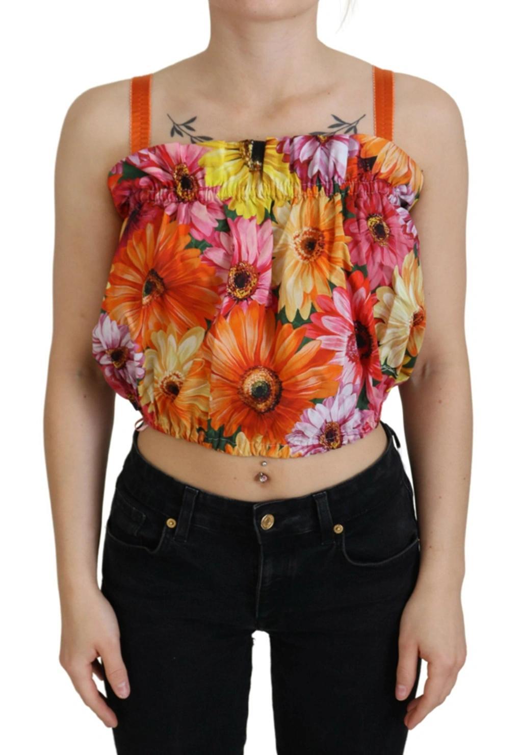 Blouse Cropped Floral Cotton Tank Top In Multicolor Product Image