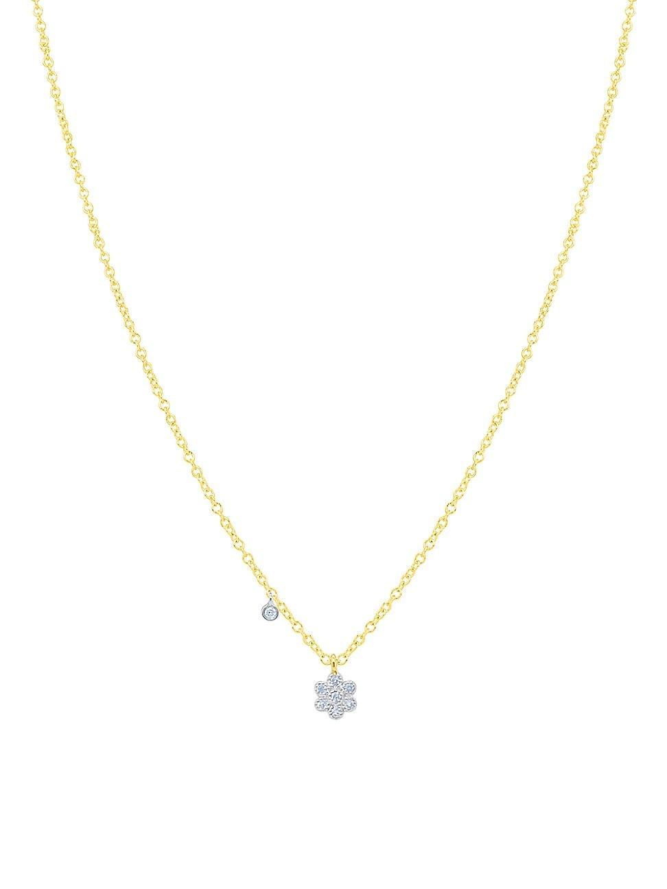 Womens MiniTwo-Tone 14K Gold & .04 TCW Diamond Flower Necklace Product Image