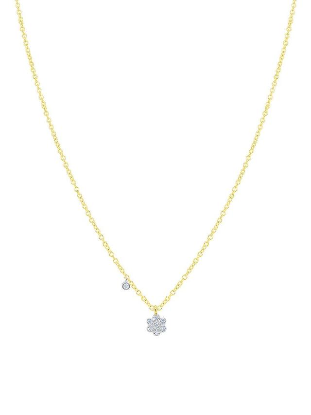 Womens MiniTwo-Tone 14K Gold & .04 TCW Diamond Flower Necklace Product Image