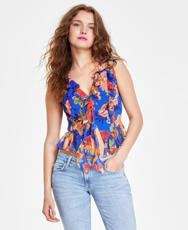 Guess Womens Rossella Printed Ruffled Top Product Image