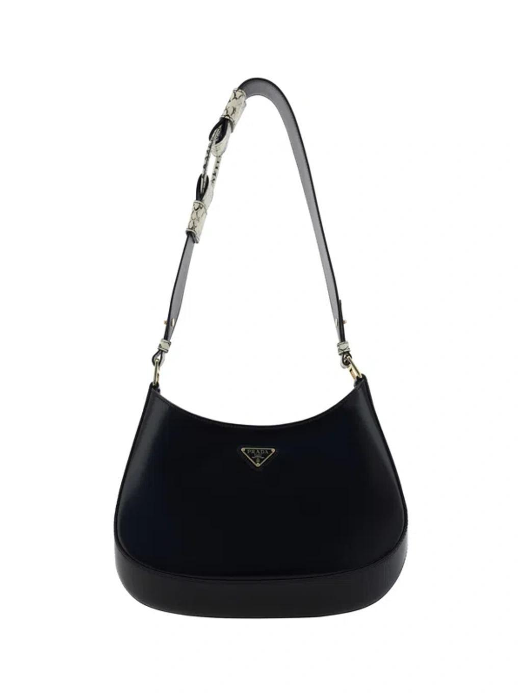 Cleo Black Leather Shoulder Bag With Rock Shoulder In Nero+roccia 1 Product Image