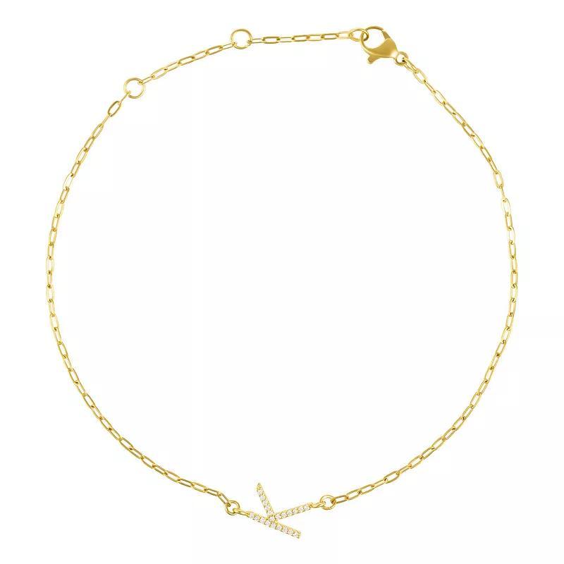 Adornia Gold Tone Cubic Zirconia Pave Sideways Initial Anklet, Womens Gold Tone K Product Image