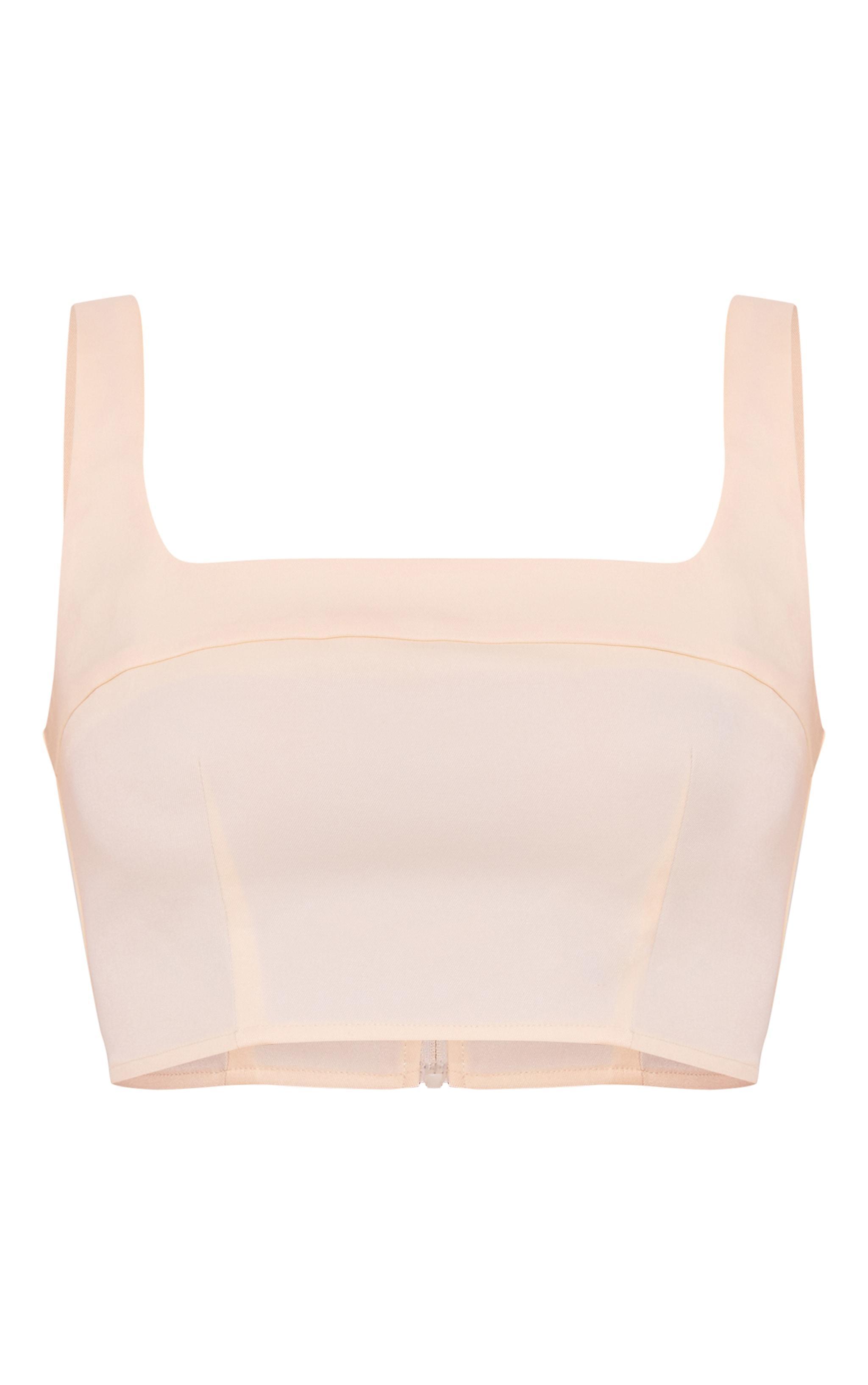 Cream Tailored Woven Seam Detail Straight Neck Crop Top Product Image