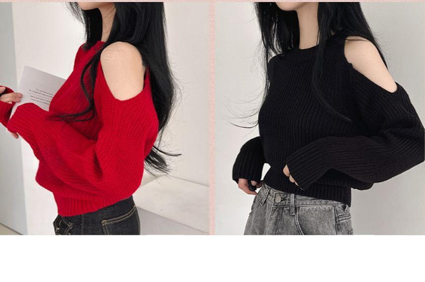 Plain Cold-Shoulder Sweater Product Image