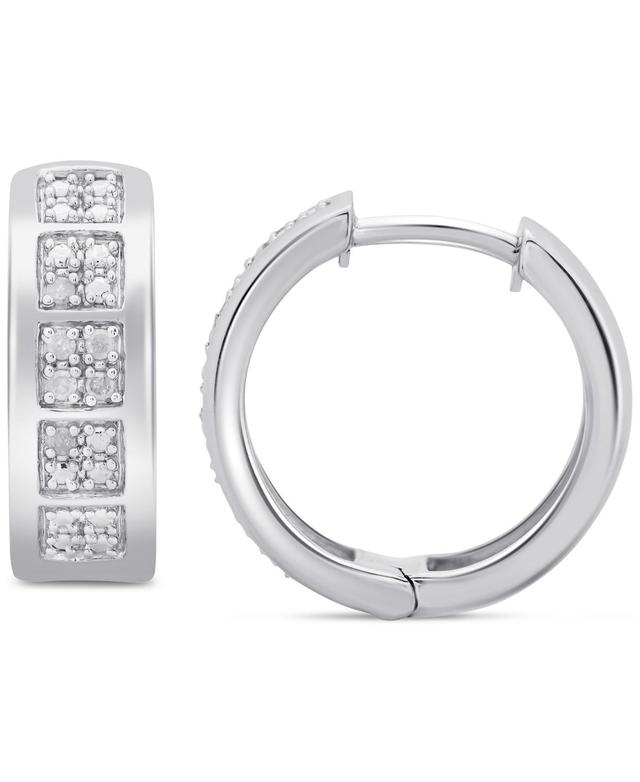 Mens Diamond Small Huggie Hoop Earrings (1/20 ct. t.w.) in Sterling Silver, 0.62 Product Image