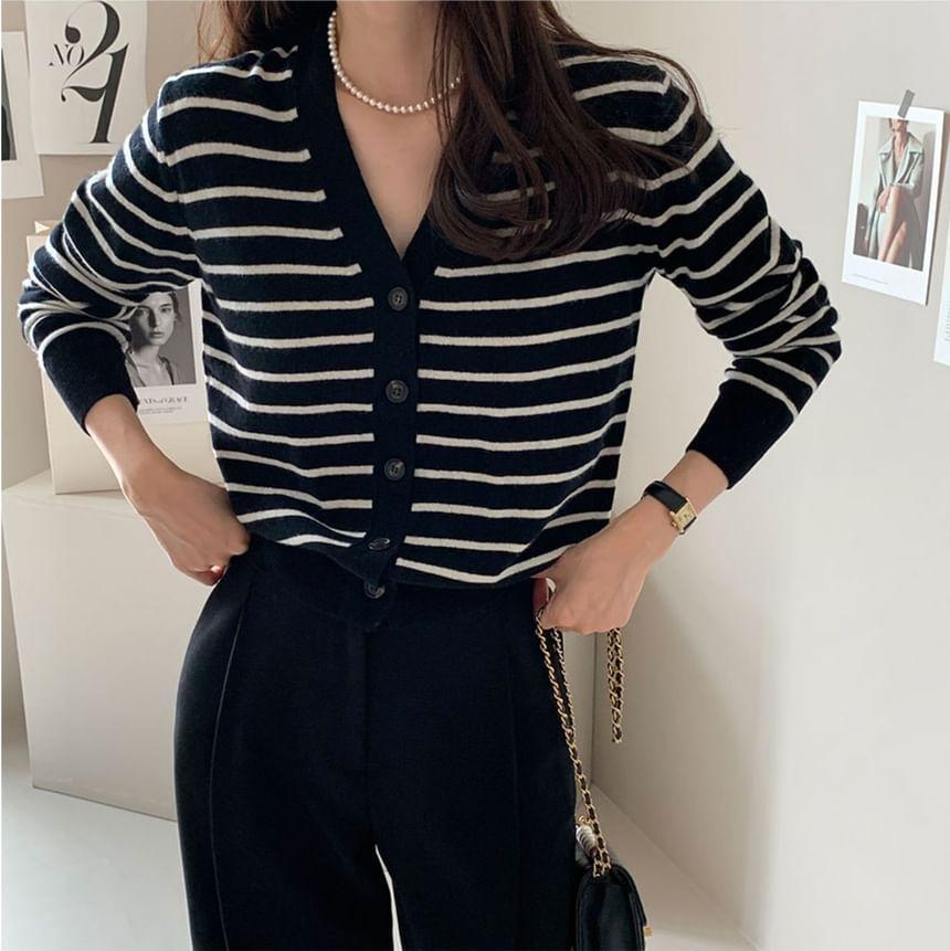 V-Neck Striped Cardigan Product Image