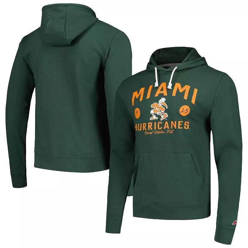 Mens League Collegiate Wear Green Distressed Miami Hurricanes Bendy Arch Essential Pullover Hoodie Product Image