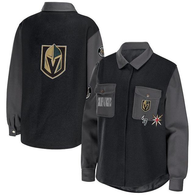 Womens WEAR by Erin Andrews Black/Gray Vegas Golden Knights Colorblock Button-Up Shirt Jacket Product Image