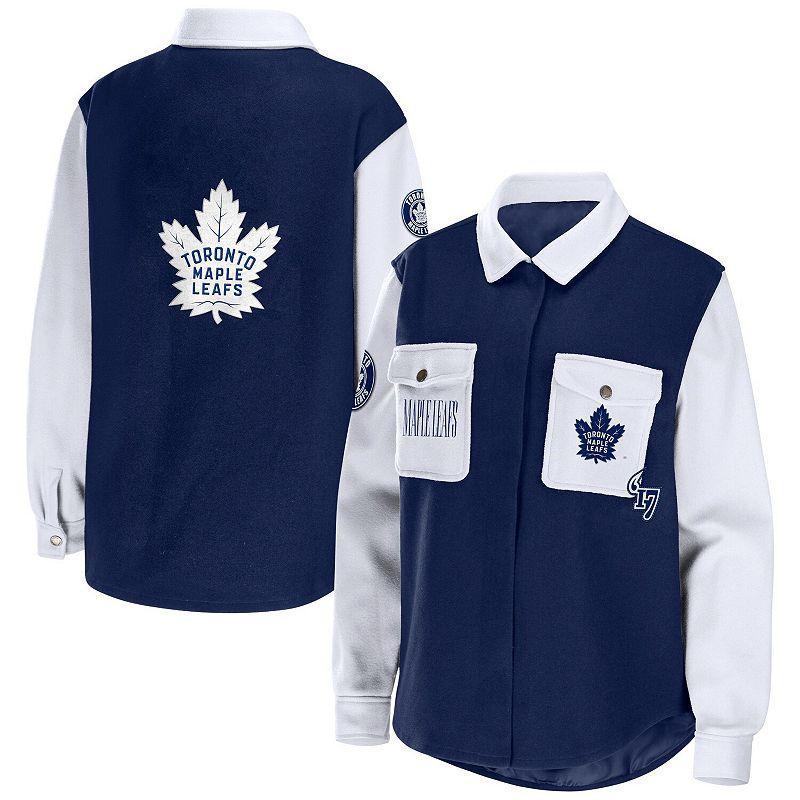 Womens WEAR by Erin Andrews Navy/White Toronto Maple Leafs Colorblock Button-Up Shirt Jacket Mpl Blue Product Image