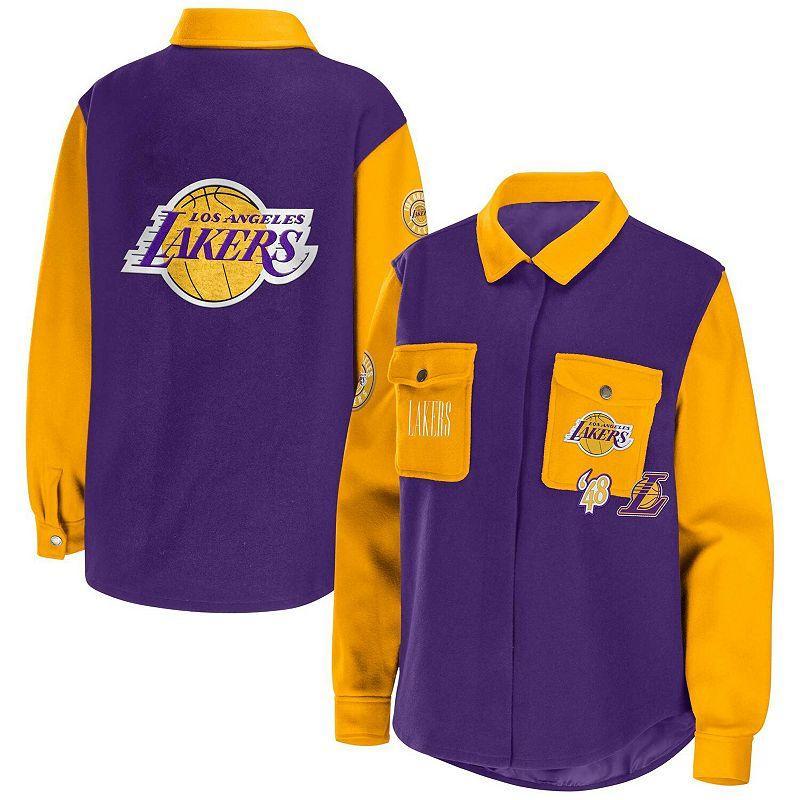 Womens WEAR by Erin Andrews Los Angeles Lakers Colorblock Button-Up Shirt Jacket Product Image