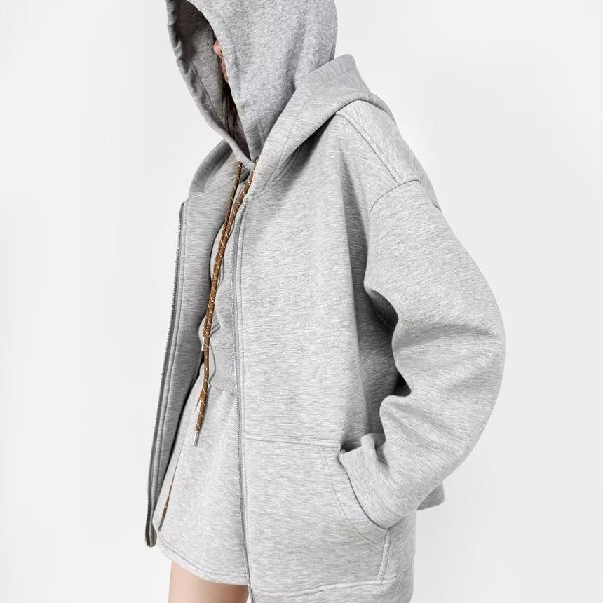 Plain Zip-Up Hoodie Product Image