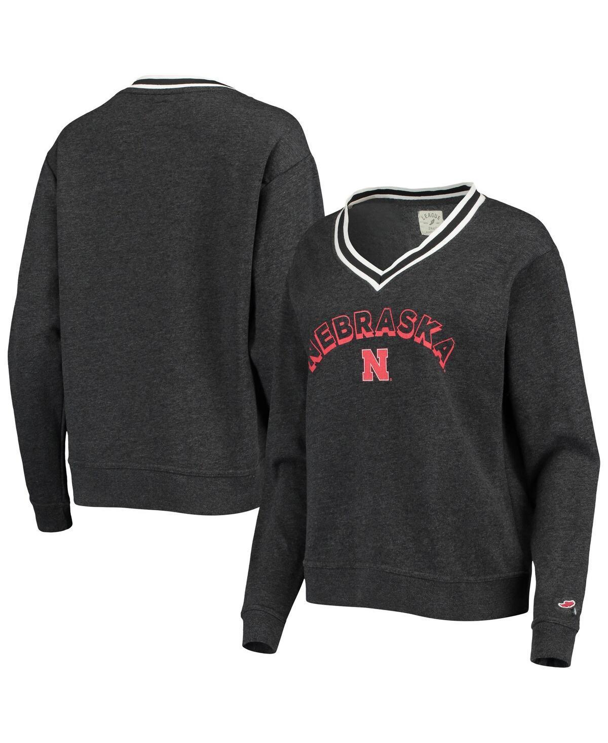 Womens League Collegiate Wear Heathered Black Nebraska Huskers Victory Springs Tri-Blend V-Neck Pullover Sweatshirt Product Image