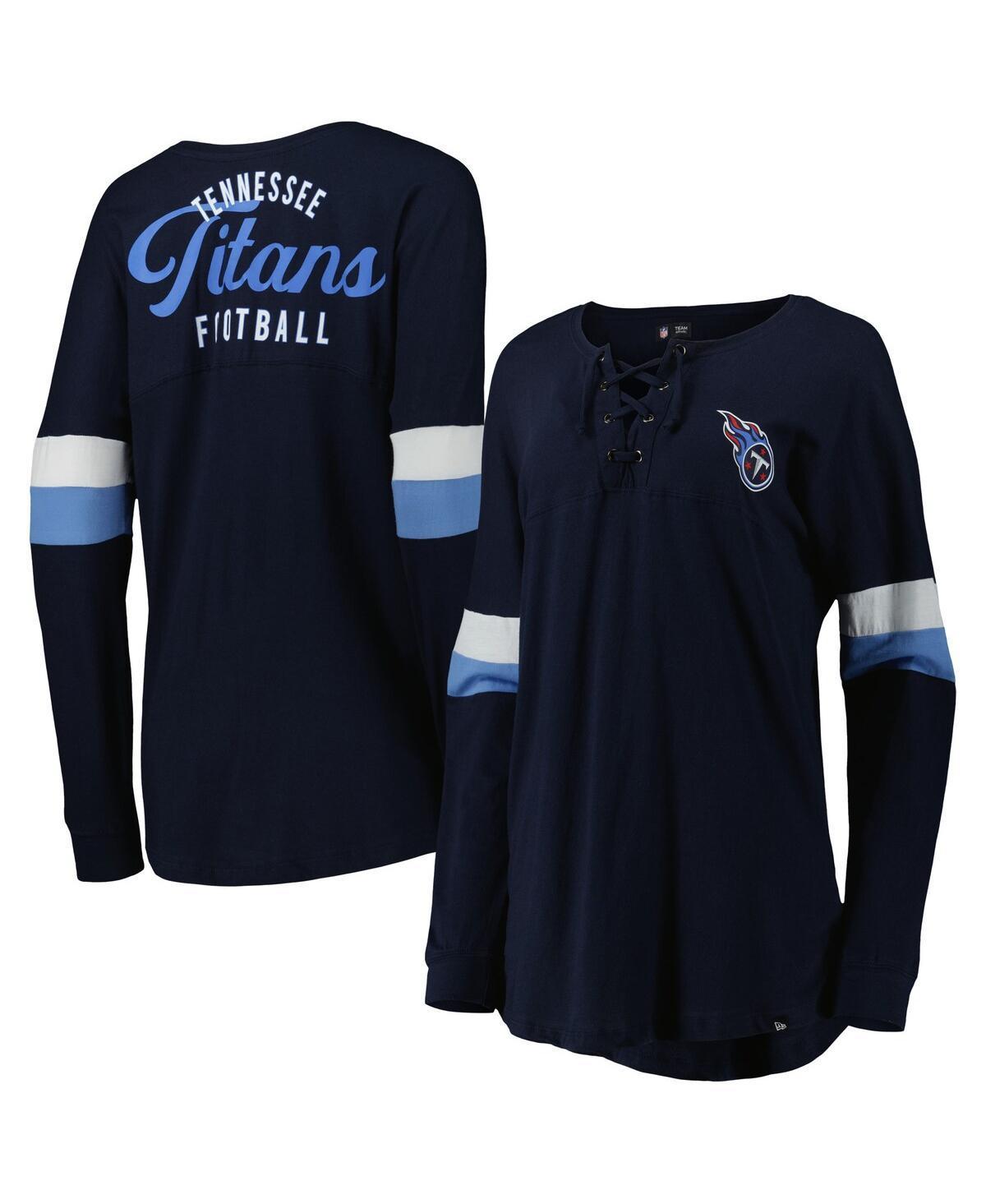 Womens New Era Navy Tennessee Titans Athletic Varsity Lace-Up Long Sleeve T-shirt Product Image