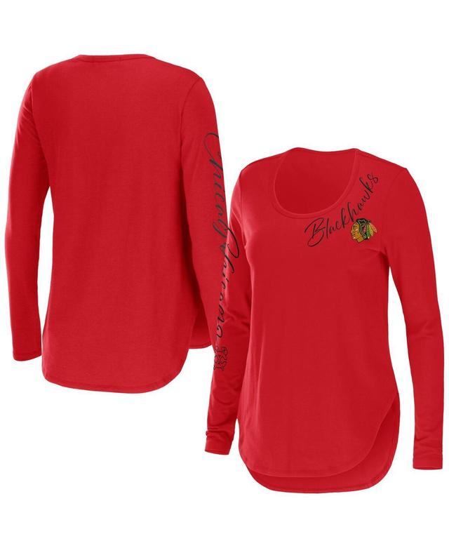 Womens Wear by Erin Andrews Red Chicago Blackhawks Plus Size Scoop Neck Long Sleeve T-shirt Product Image