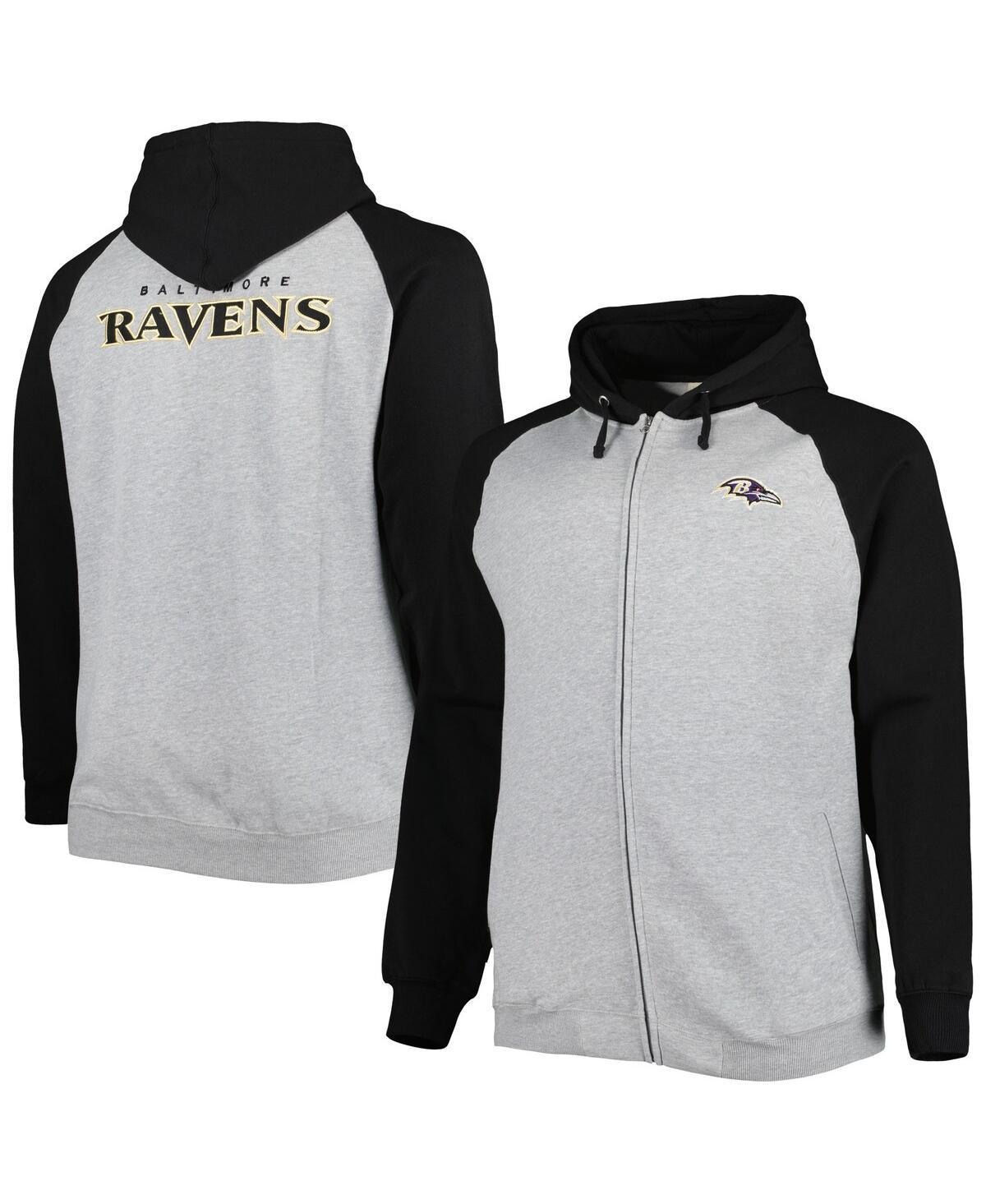 Mens Heather Gray Baltimore Ravens Big & Tall Fleece Raglan Full-Zip Hoodie Jacket Product Image