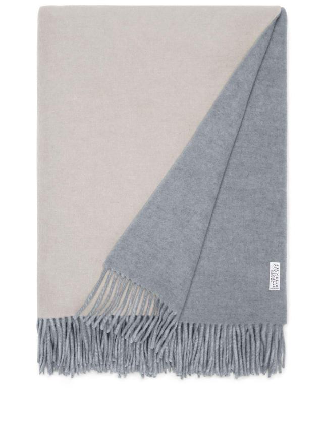 Frayed-edge Cashmere Blanket In Grey Product Image