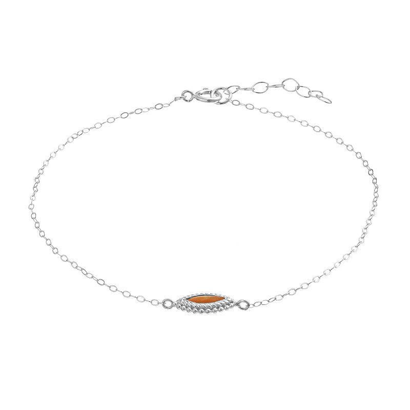 Aleure Precioso Sterling Silver White Abalone Inlay Marquise Station Anklet, Womens Multicolor Product Image