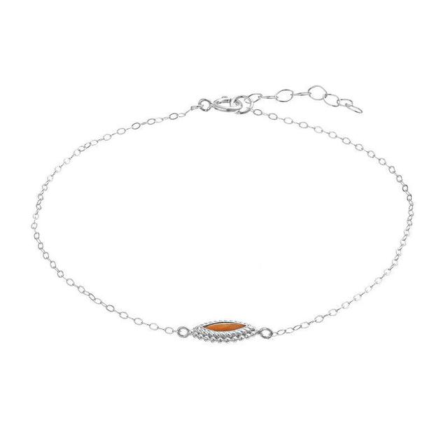 Aleure Precioso Sterling Silver White Abalone Inlay Marquise Station Anklet, Womens Multicolor Product Image